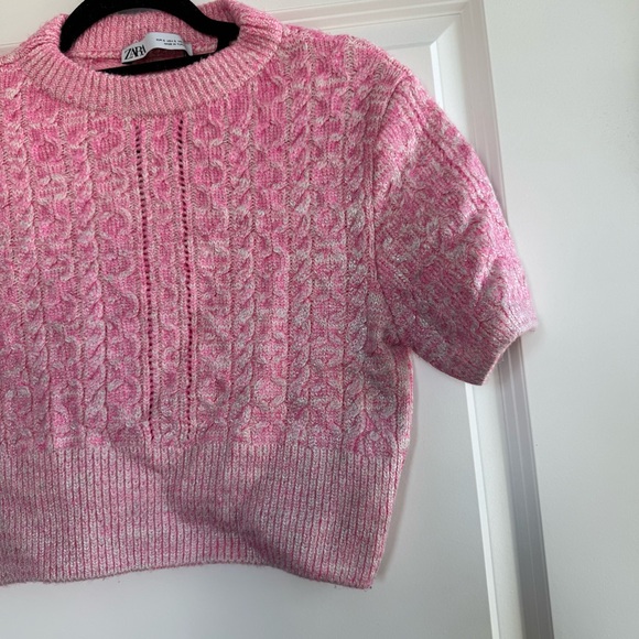 Zara Cable Knit Metallic Pink Cropped Sweater - Picture 7 of 11